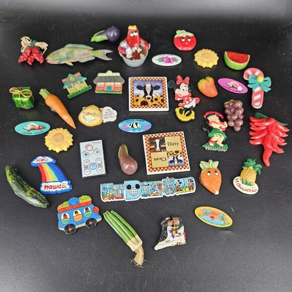 Lot 34 Refrigerator Magnets Hawaii Disney Cayman Islands Food Fruit Vegetable Ki - Picture 1 of 11